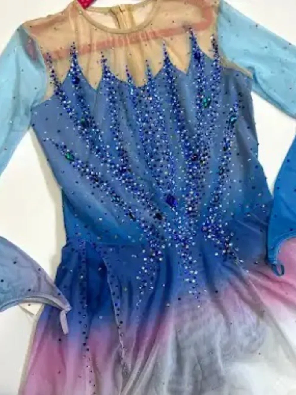 New Blue Pink Crystal Skating Dress Girls 14